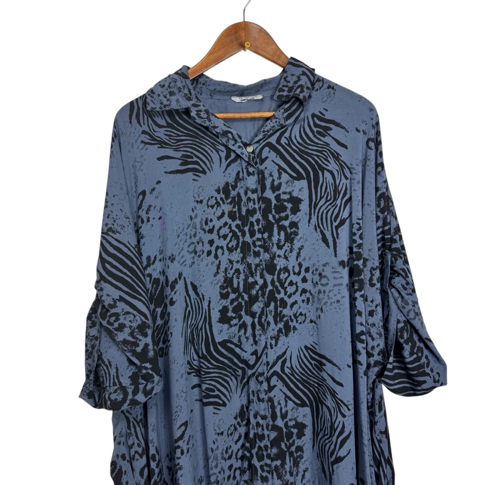 Blue and Black Animal Print Dress With Pockets Made in Italy - Picture 2 of 11